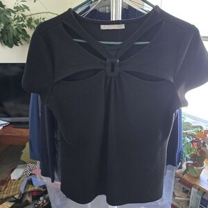 Elegant Black Cut-Out Short Sleeve Blouse